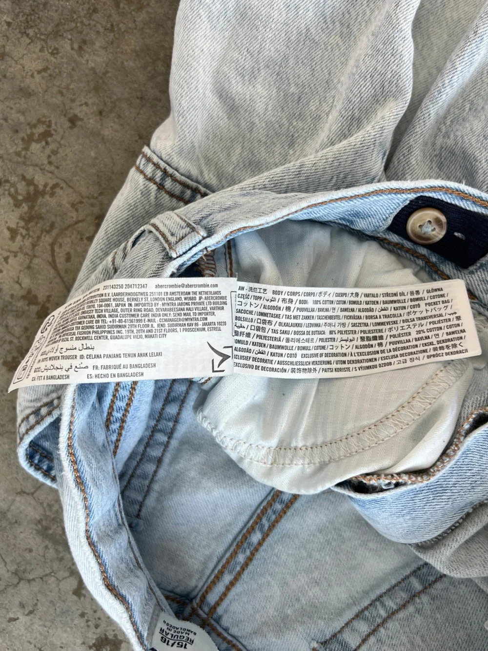 Abercrombie Kids Light Wash Baggy Jeans 15/16 High Rise Wide Leg Denim
